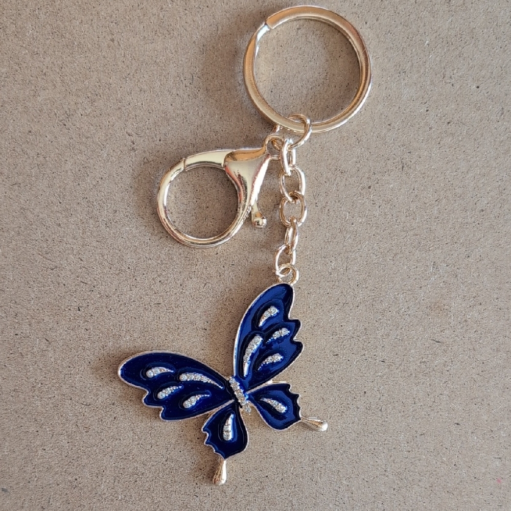 Blue and Gold Butterfly Key Holder Bag Charm